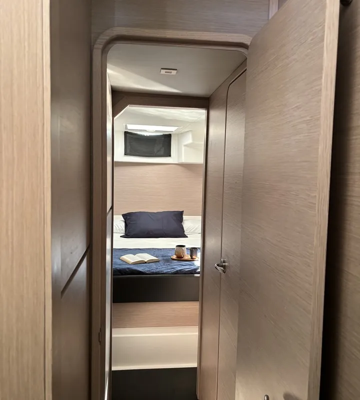 Cabin on Siente El Mar, a Dufour 48 Catamaran catamaran at Ibiza, Spain