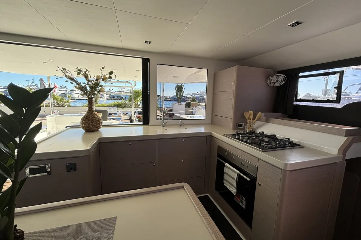 Galley of Siente El Mar, a Dufour 48 Catamaran catamaran at Ibiza, Spain