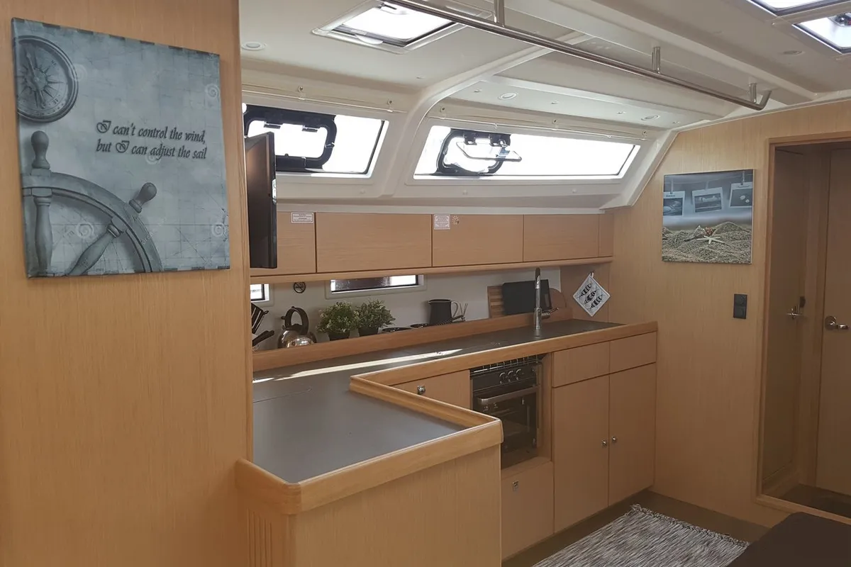 Galley of Aesthesis, a Bavaria Cruiser 46 sailboat at Lefkada, Greece