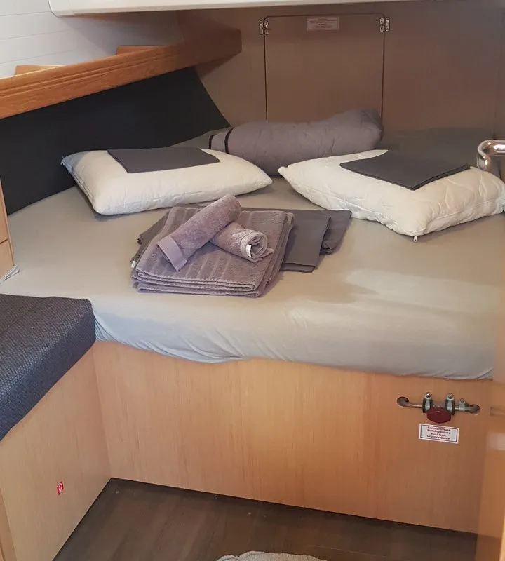 Cabin on Aesthesis, a Bavaria Cruiser 46 sailboat at Lefkada, Greece