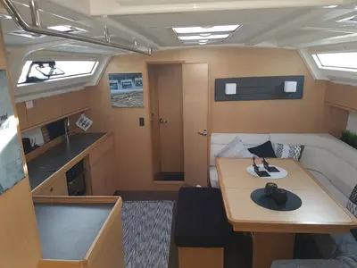 Salon of Aesthesis, a Bavaria Cruiser 46 sailboat at Lefkada, Greece