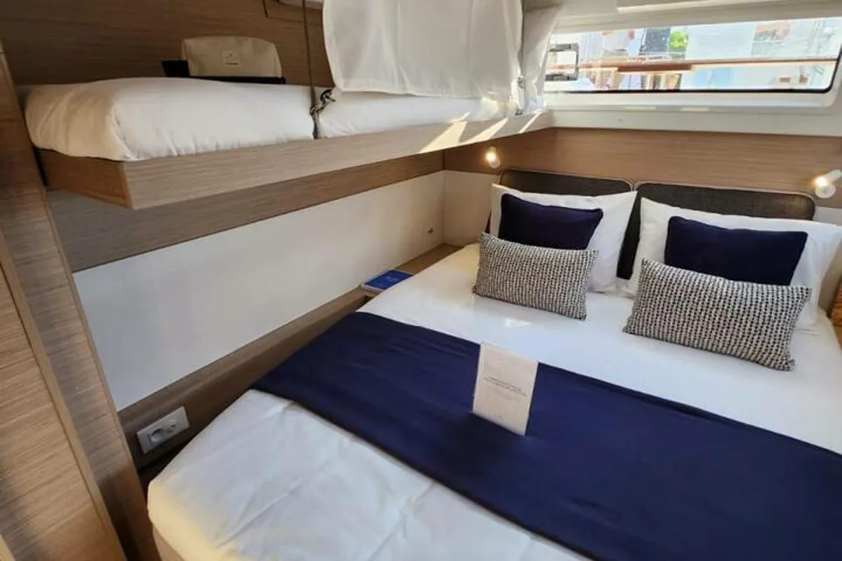 Cabin on Solara, a Lagoon 43 catamaran at Bonifacio / Bunifaziu, France