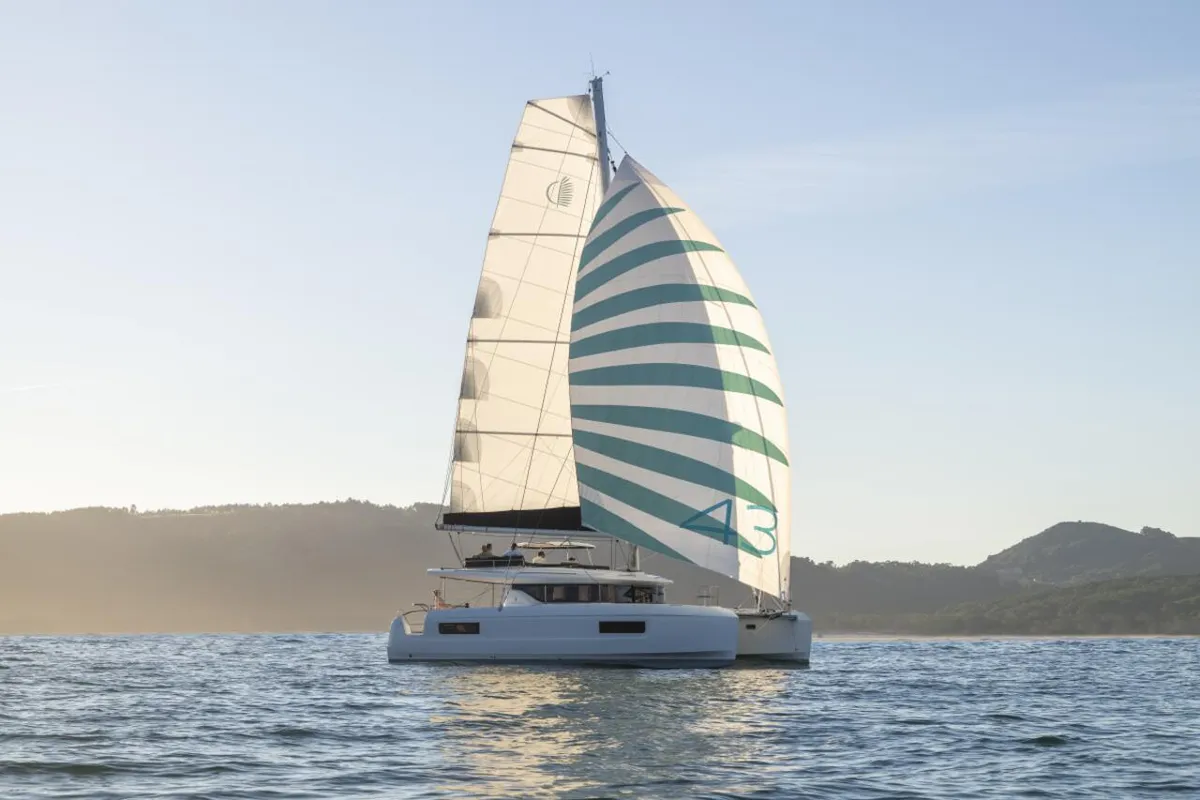 Exterior view of Solara, a Lagoon 43 catamaran at Bonifacio / Bunifaziu, France
