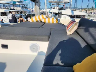 Deck of Solara, a Lagoon 43 catamaran at Bonifacio / Bunifaziu, France