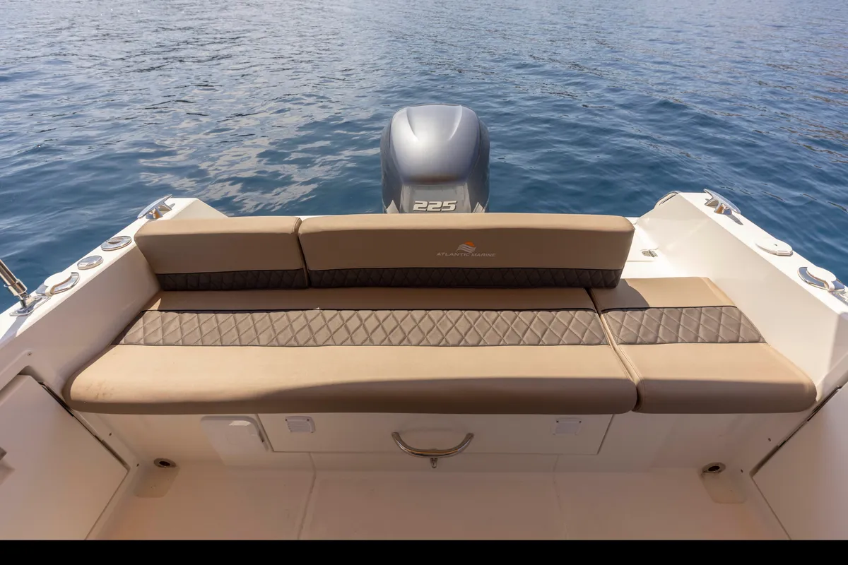 Deck of 275322ML, a Atlantic Marine Sun Cruiser 690 motorboat at Mali Lošinj, Croatia