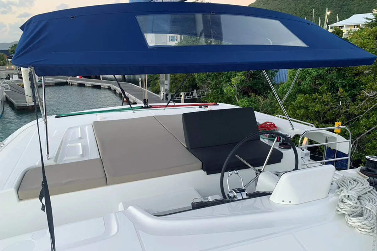 Cockpit of Mateta, a Lagoon 46 catamaran at Roche Caiman, Seychelles