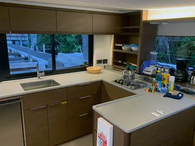 Galley of Mateta, a Lagoon 46 catamaran at Roche Caiman, Seychelles