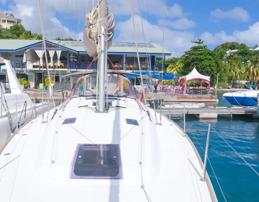 Calia, a Jeanneau Sun Odyssey 449 sailboat at Ribishi, Saint Vincent and the Grenadines