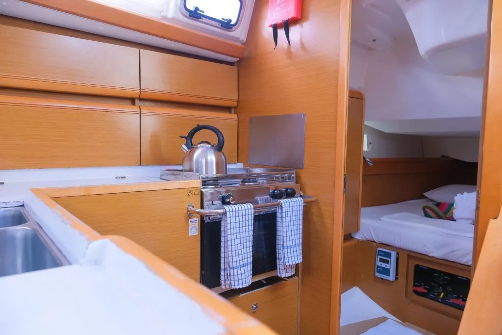 Calia, a Jeanneau Sun Odyssey 449 sailboat at Ribishi, Saint Vincent and the Grenadines