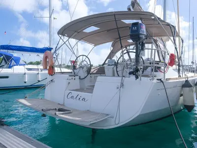 Calia, a Jeanneau Sun Odyssey 449 sailboat at Ribishi, Saint Vincent and the Grenadines