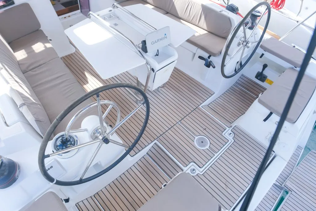 Calia, a Jeanneau Sun Odyssey 449 sailboat at Ribishi, Saint Vincent and the Grenadines