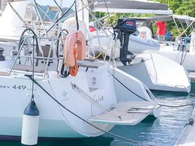 Calia, a Jeanneau Sun Odyssey 449 sailboat at Ribishi, Saint Vincent and the Grenadines