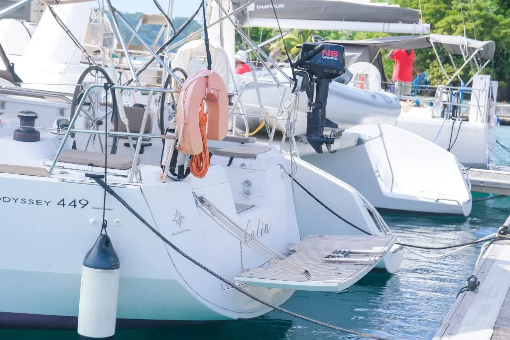 Calia, a Jeanneau Sun Odyssey 449 sailboat at Ribishi, Saint Vincent and the Grenadines