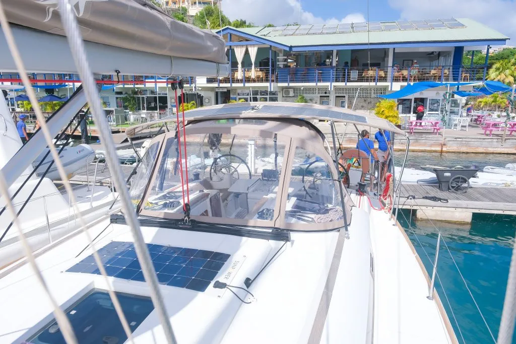 Calia, a Jeanneau Sun Odyssey 449 sailboat at Ribishi, Saint Vincent and the Grenadines