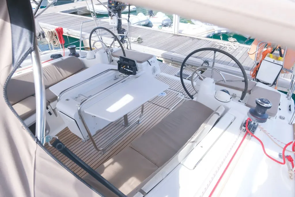 Calia, a Jeanneau Sun Odyssey 449 sailboat at Ribishi, Saint Vincent and the Grenadines