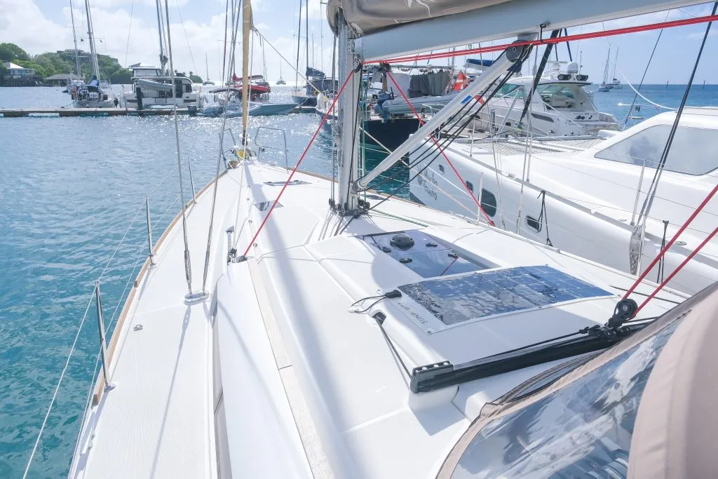 Calia, a Jeanneau Sun Odyssey 449 sailboat at Ribishi, Saint Vincent and the Grenadines