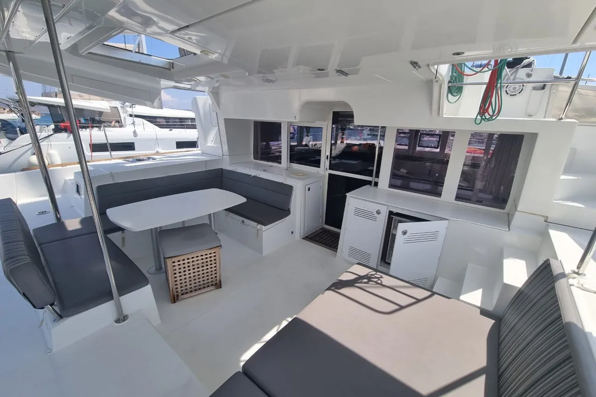 SoulMate, a Lagoon 450 F catamaran at Lavrion, Greece