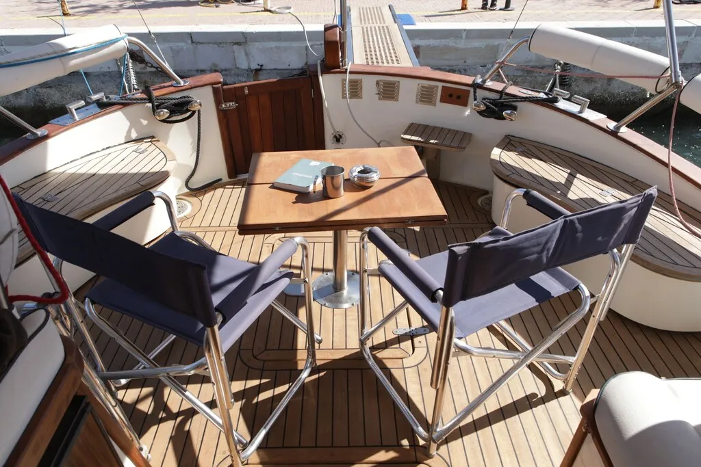 Deck of Gi&Gi, a Menorquin 100 motorboat at Pula, Croatia