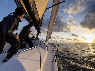 Deck of TOSTAKY, a Pogo 44 sailboat at Alameda, United States