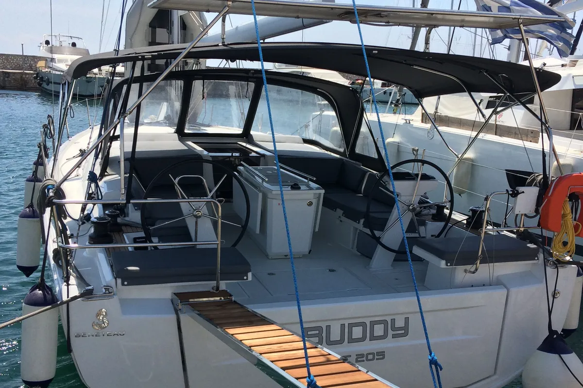 Exterior view of Buddy, a Beneteau Oceanis 46.1 sailboat at Athens, Greece