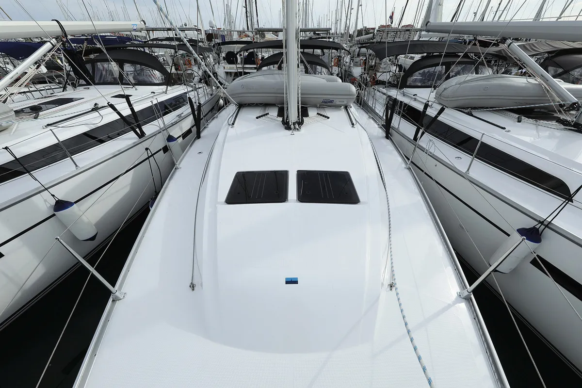 Deck of silence four, a Bavaria Cruiser 46 sailboat at Grad Biograd na Moru, Croatia