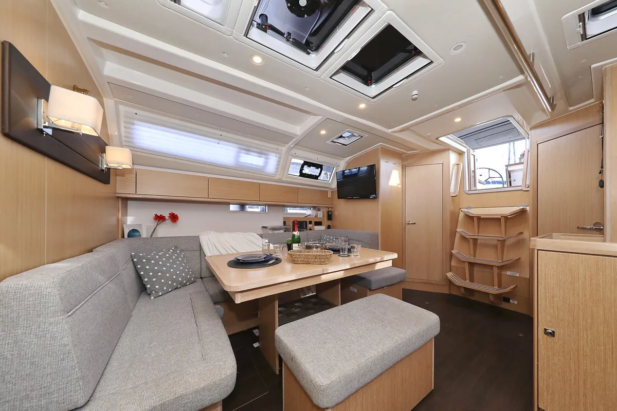 Salon of silence four, a Bavaria Cruiser 46 sailboat at Grad Biograd na Moru, Croatia