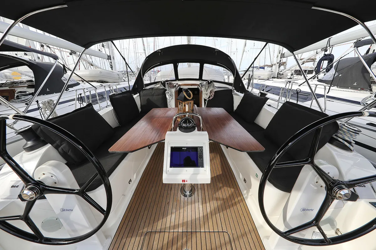 Cockpit of silence four, a Bavaria Cruiser 46 sailboat at Grad Biograd na Moru, Croatia