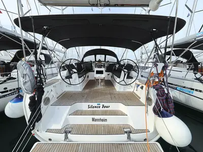 Cockpit of silence four, a Bavaria Cruiser 46 sailboat at Grad Biograd na Moru, Croatia