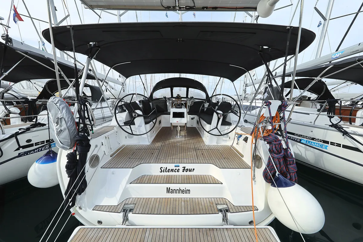 Cockpit of silence four, a Bavaria Cruiser 46 sailboat at Grad Biograd na Moru, Croatia