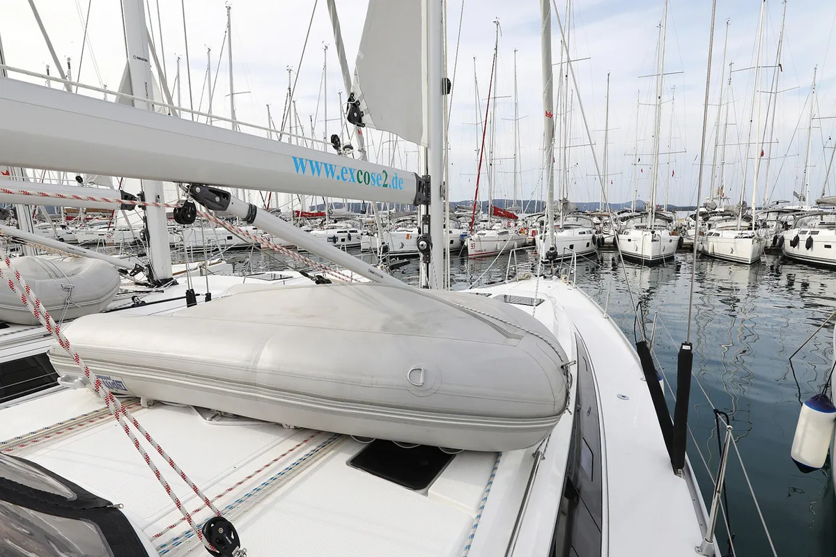Deck of silence four, a Bavaria Cruiser 46 sailboat at Grad Biograd na Moru, Croatia