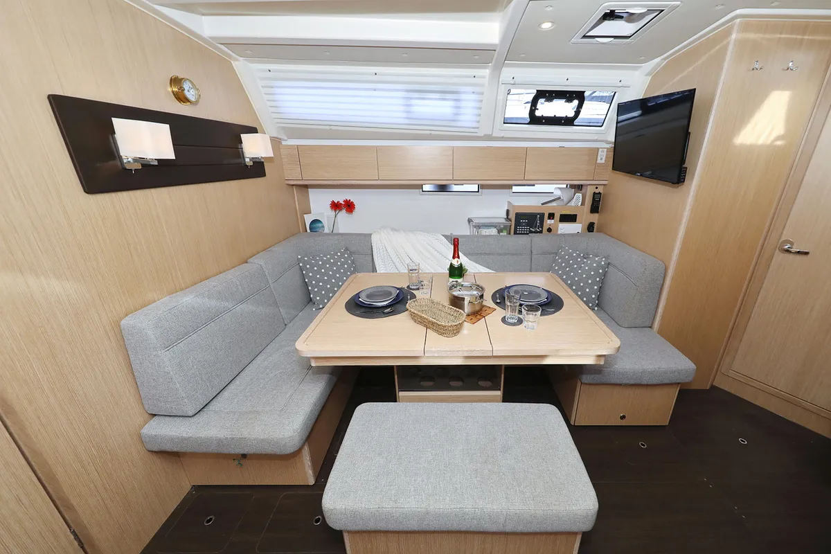 Salon of silence four, a Bavaria Cruiser 46 sailboat at Grad Biograd na Moru, Croatia