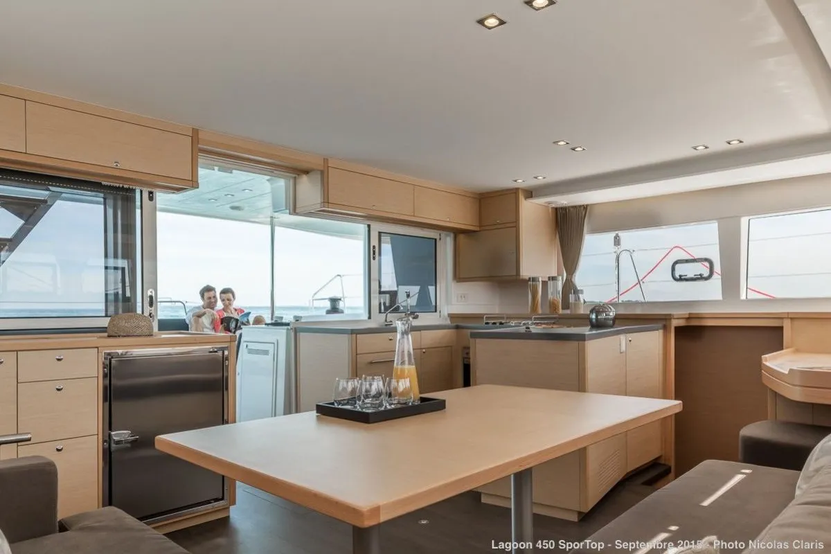 Galley of Lagoon 450 Sport, a catamaran at Roche Caiman, Seychelles