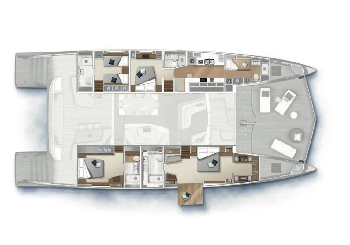 Floor plan of Zenit, a Lagoon Seventy 8 catamaran at English Harbour, Antigua and Barbuda