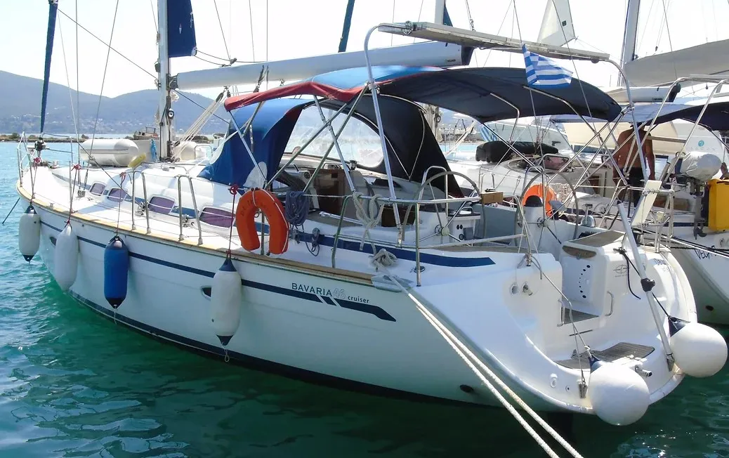 Exterior view of Daluz, a Bavaria 46 Cruiser sailboat at Municipal Unit of Lefkada, Greece