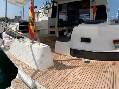 Deck of Side, a Lagoon 42 catamaran at Sant Antoni de Portmany, Spain