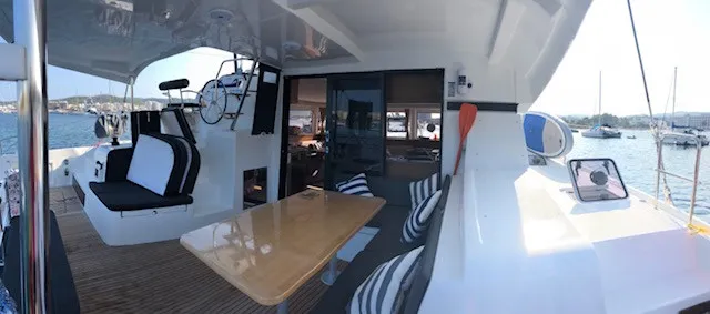 Deck of Side, a Lagoon 42 catamaran at Sant Antoni de Portmany, Spain