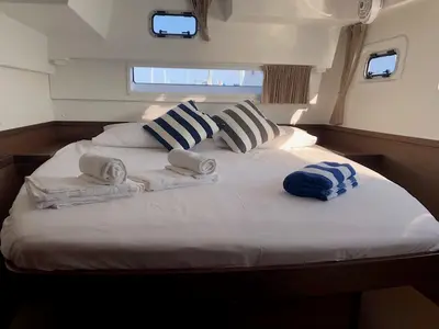 Cabin on Side, a Lagoon 42 catamaran at Sant Antoni de Portmany, Spain