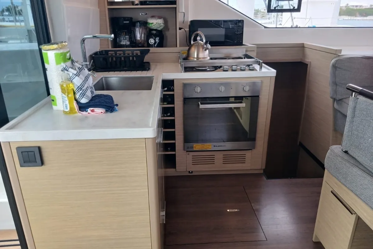 Galley of Sapphire Seas, a Lagoon 51 catamaran at Central Abaco, Bahamas