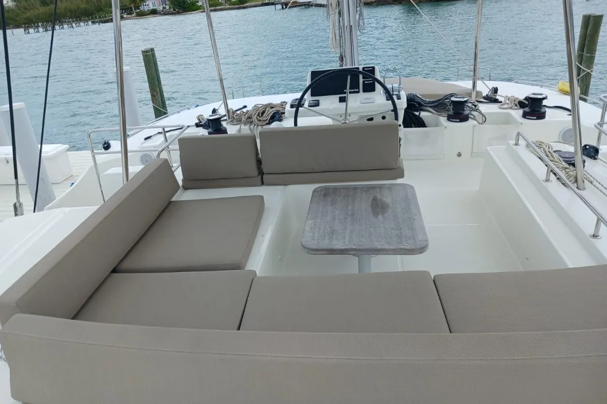 Deck of Sapphire Seas, a Lagoon 51 catamaran at Central Abaco, Bahamas