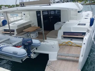 Deck of Sapphire Seas, a Lagoon 51 catamaran at Central Abaco, Bahamas