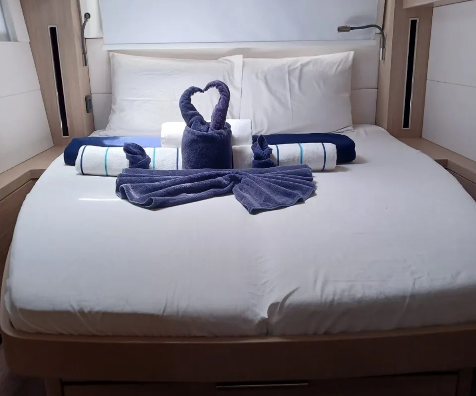 Cabin on Sapphire Seas, a Lagoon 51 catamaran at Central Abaco, Bahamas