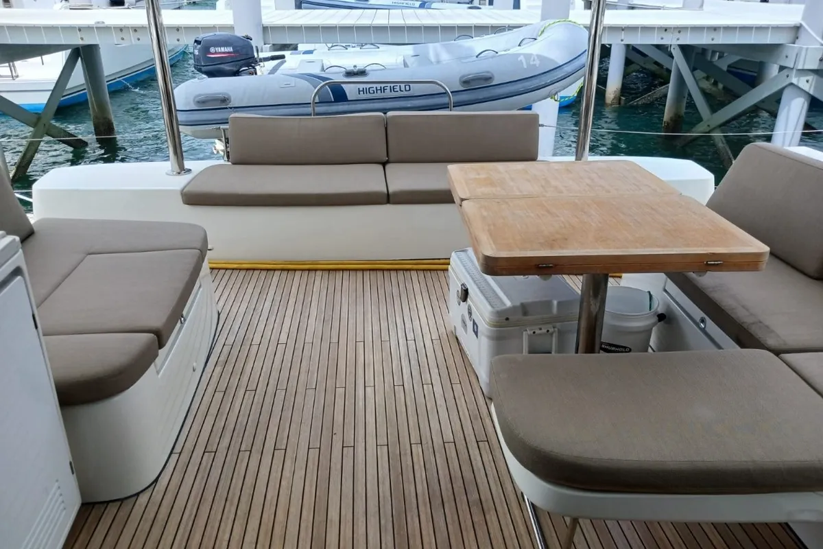 Deck of Sapphire Seas, a Lagoon 51 catamaran at Central Abaco, Bahamas
