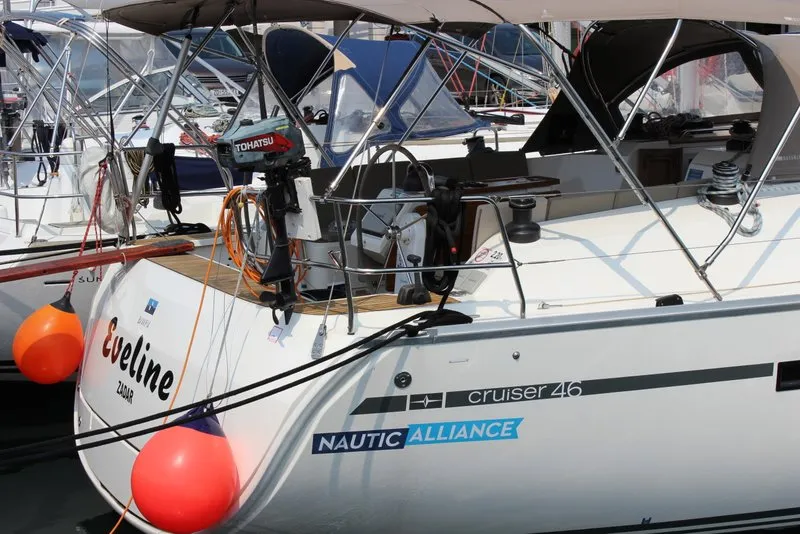 Exterior view of Eveline, a Bavaria Cruiser 46 sailboat at Grad Biograd na Moru, Croatia