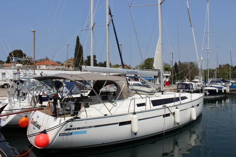 Exterior view of Eveline, a Bavaria Cruiser 46 sailboat at Grad Biograd na Moru, Croatia