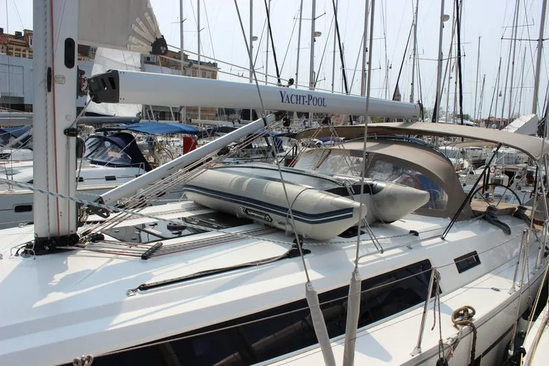 Deck of Eveline, a Bavaria Cruiser 46 sailboat at Grad Biograd na Moru, Croatia