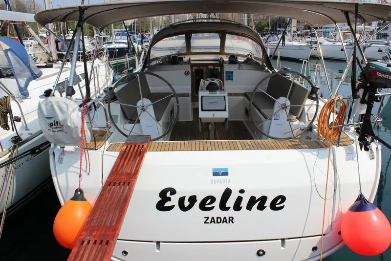 Cockpit of Eveline, a Bavaria Cruiser 46 sailboat at Grad Biograd na Moru, Croatia