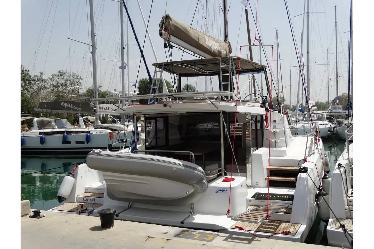 Deck of Kos 41.15, a Bali 4.1 catamaran at Municipal Unit of Lefkada, Greece