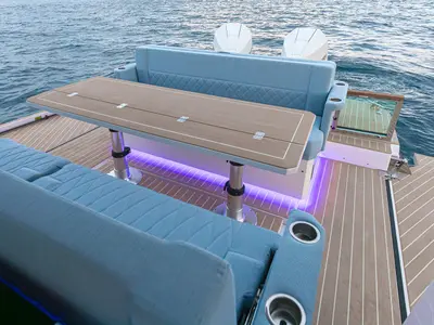 Deck of Saxdor 320 GTO, a Saxdor 320 GTO motorboat at Grad Trogir, Croatia
