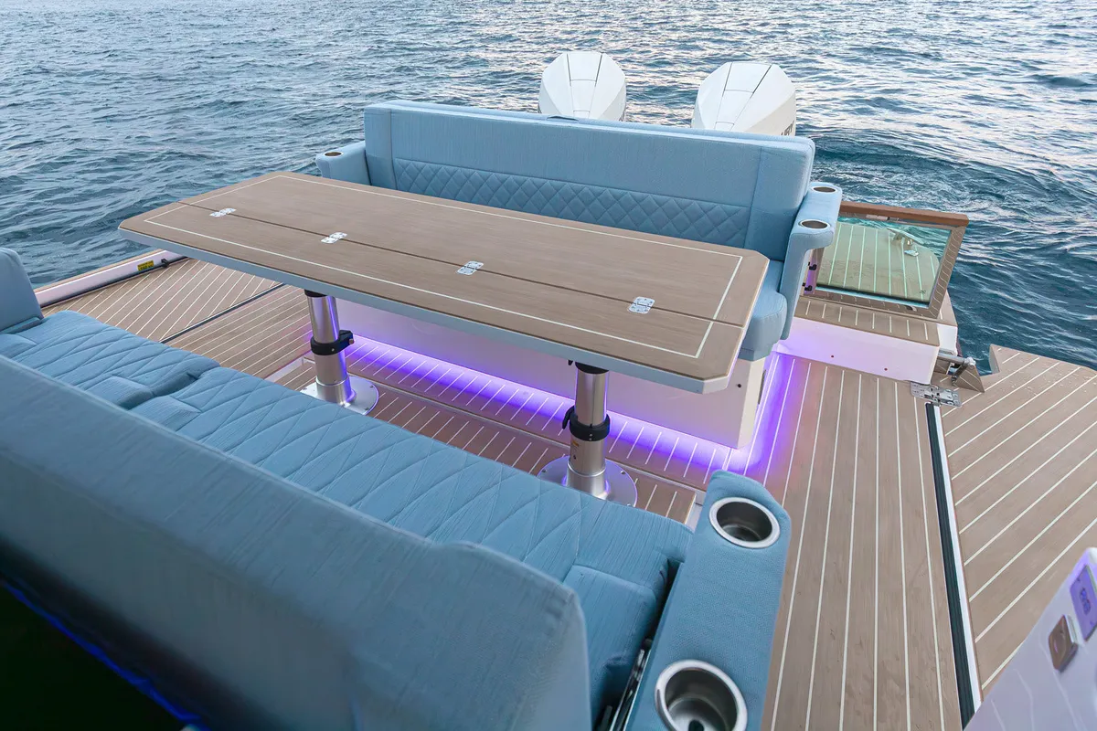 Deck of Saxdor 320 GTO, a Saxdor 320 GTO motorboat at Grad Trogir, Croatia