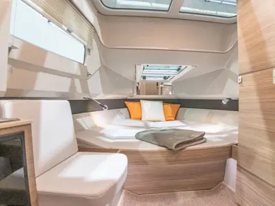 Cabin on Saxdor 320 GTO, a Saxdor 320 GTO motorboat at Grad Trogir, Croatia